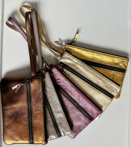 100% Leather Brenda's wristlet in Metallics Made in the USA free shipping