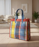 SS102 Leather and wool plaid shopper