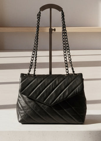 SS100 Vince Camuto crossbody in sparkle lamb with channel quilting