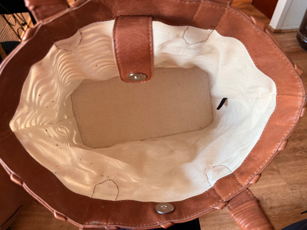 SS105 mini leather weave shopper