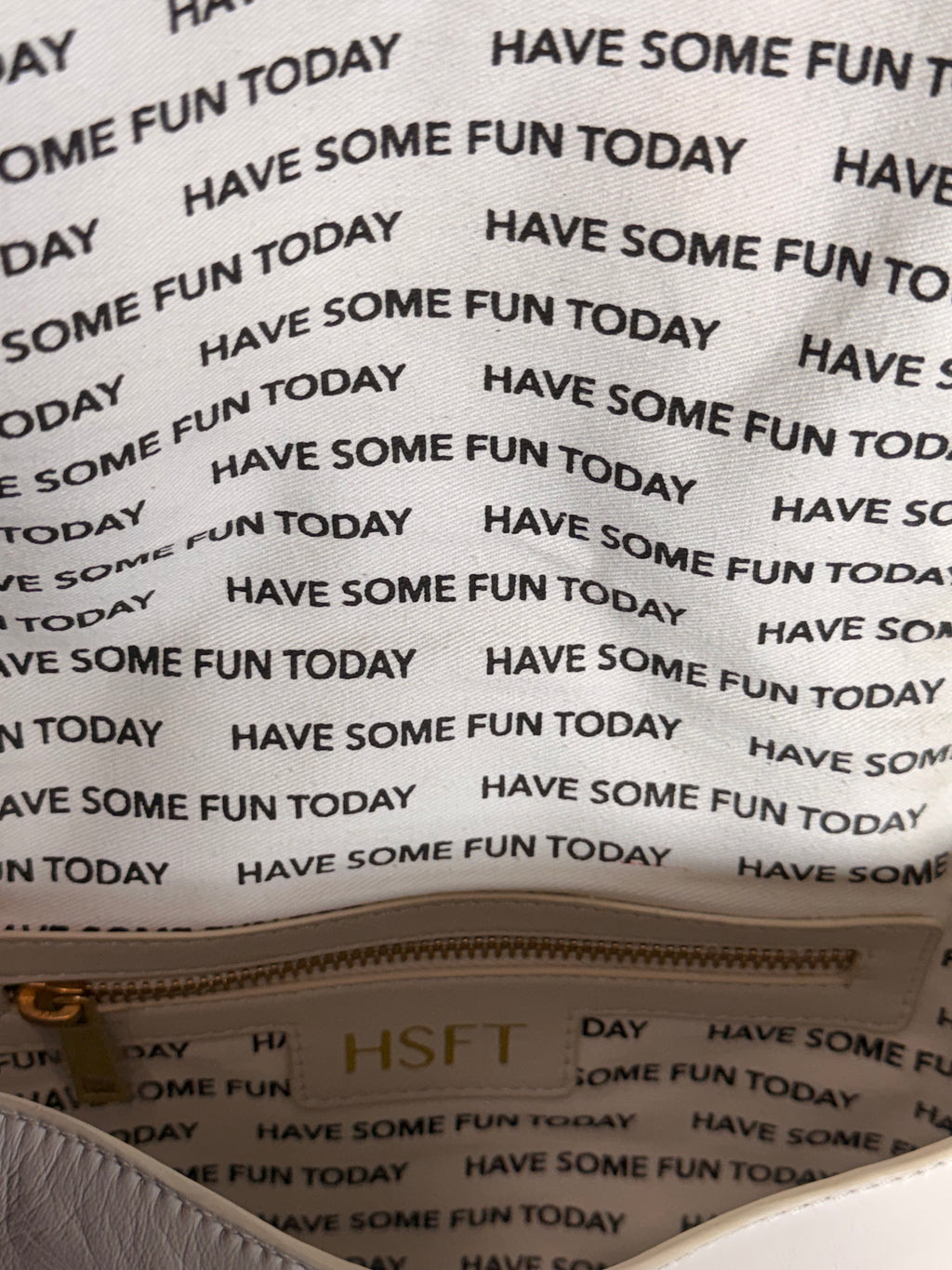 SS96 Have Some Fun Today Brand's shoulder satchel in off-white Lamb