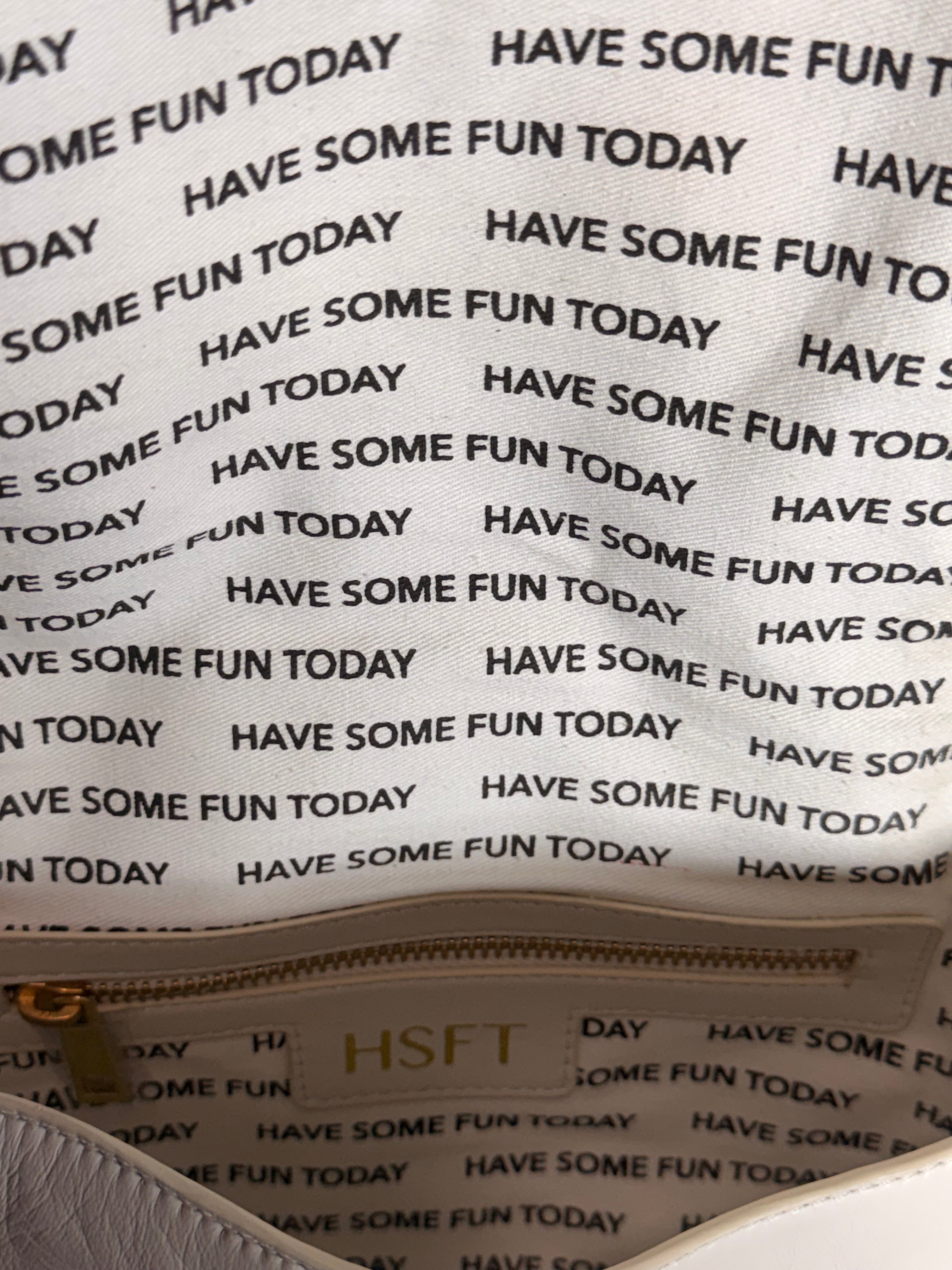 SS96 Have Some Fun Today Brand's shoulder satchel in off-white Lamb