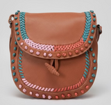 SS91  washed leather crossbody with whipstitch and knotting details