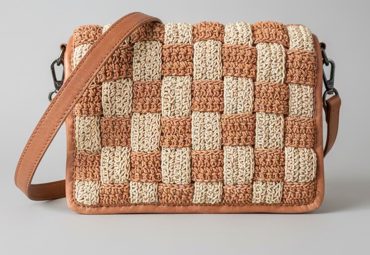 SS90 leather crossbody with intricate checkerboard weave flap