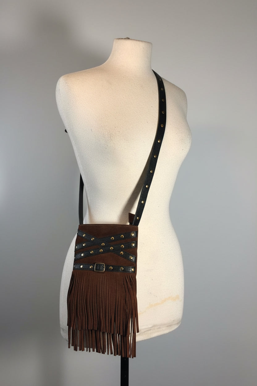 SS93 Suede belted and fringe crossbody