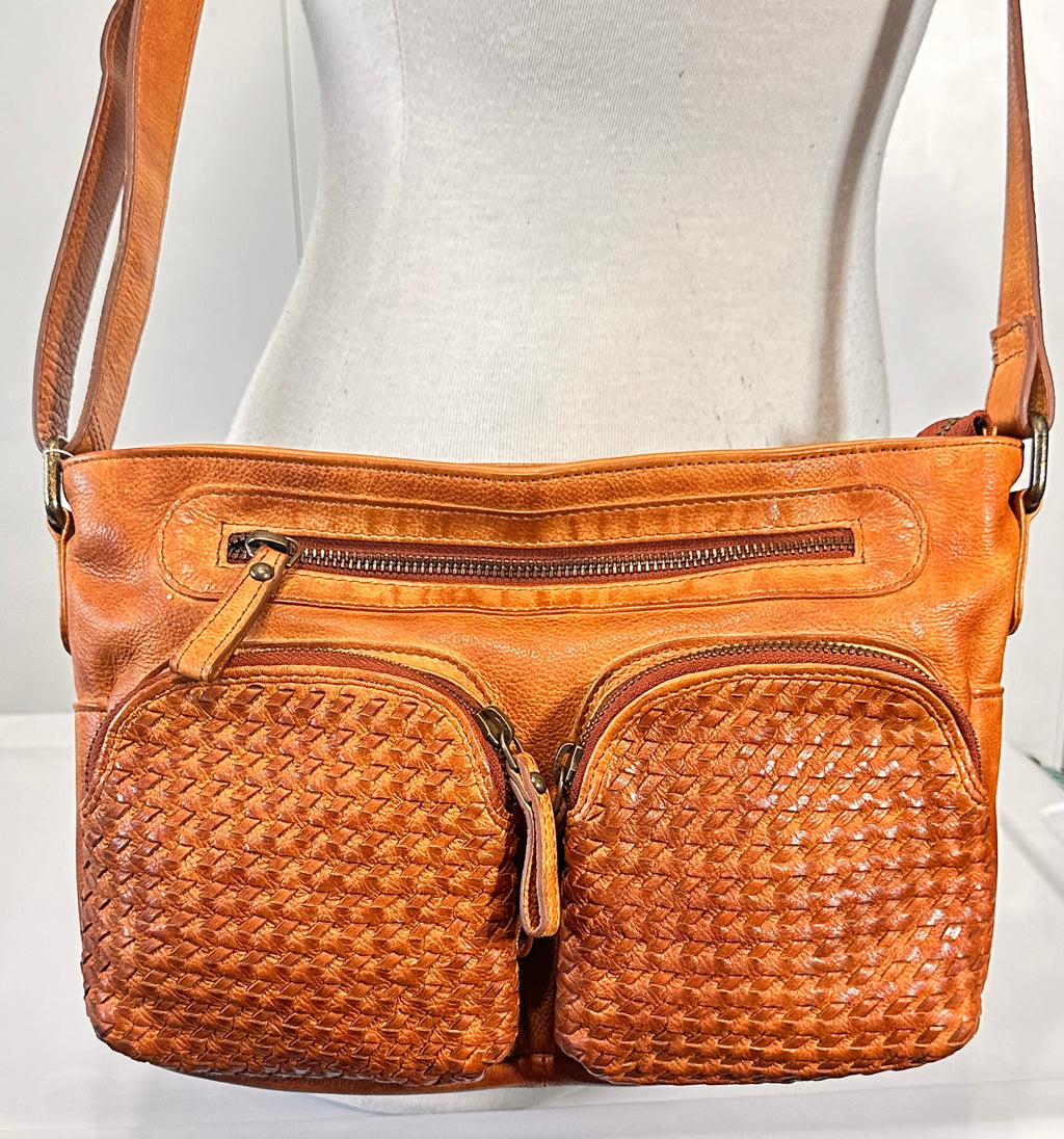 SS43 antique washed Cow double pocket crossbody free shipping within the USA