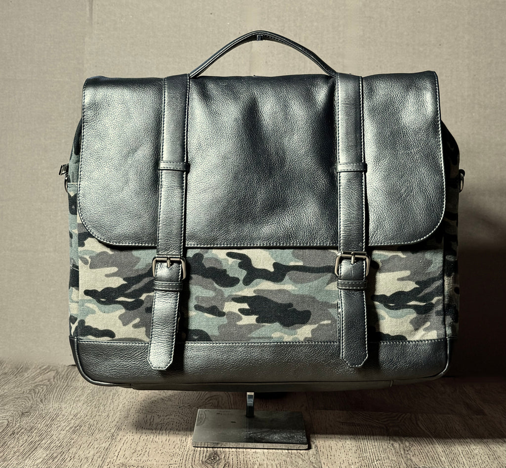 SS38 buffed Cow with camouflage canvas modern briefcase free shipping within the USA