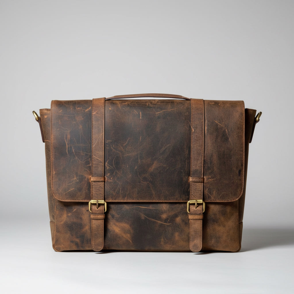 SS41 antique buffed Cow flap front briefcase free shipping within the USA