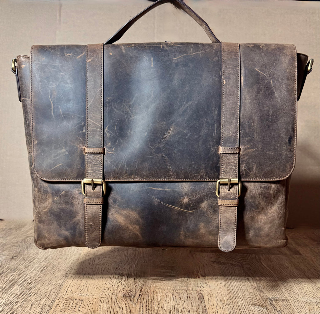 SS41 antique buffed Cow flap front briefcase free shipping within the USA