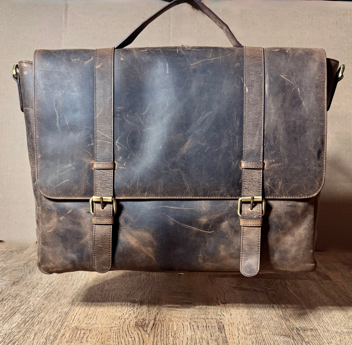 SS41 antique buffed Cow flap front briefcase free shipping within the USA
