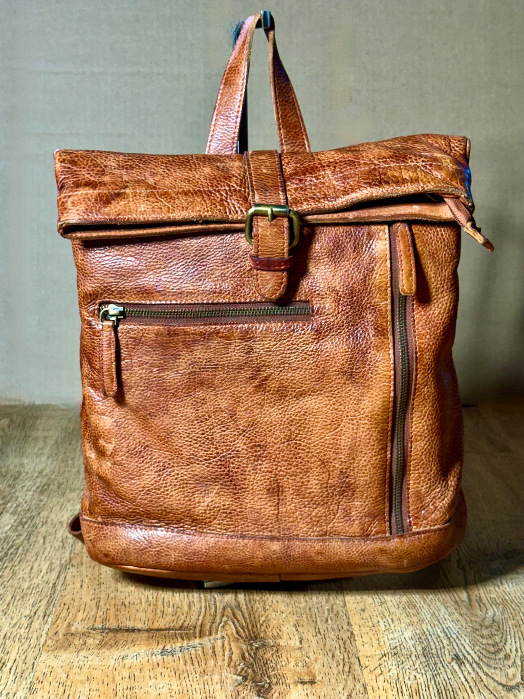 SS43 antique washed Cow funnel top backpack free shipping within the USA