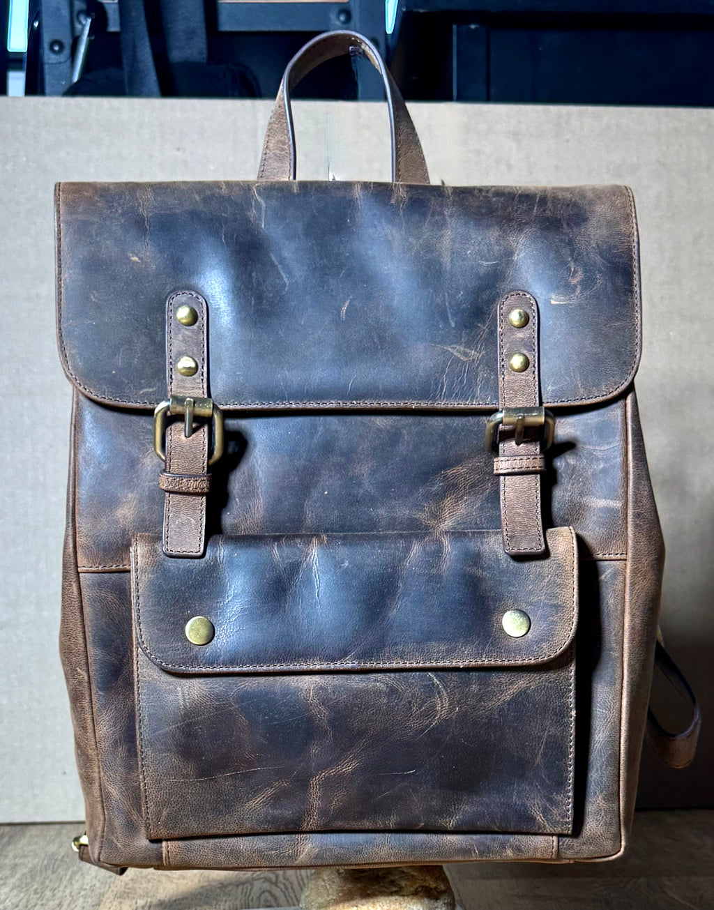 SS42 antique buffed Cow flap backpack free shipping within the USA