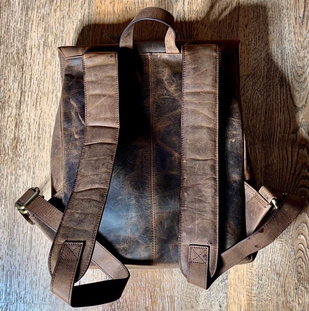 SS42 antique buffed Cow flap backpack free shipping within the USA