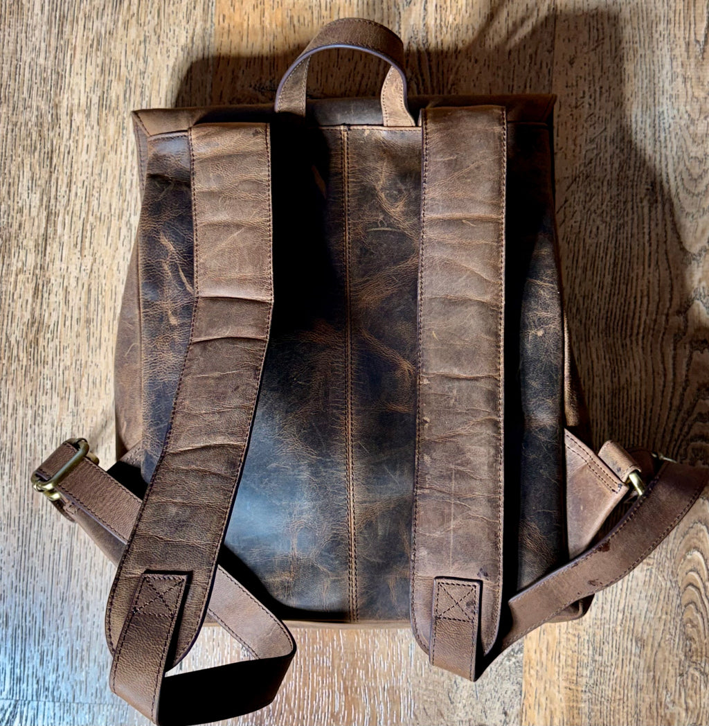 SS42 antique buffed Cow flap backpack free shipping within the USA