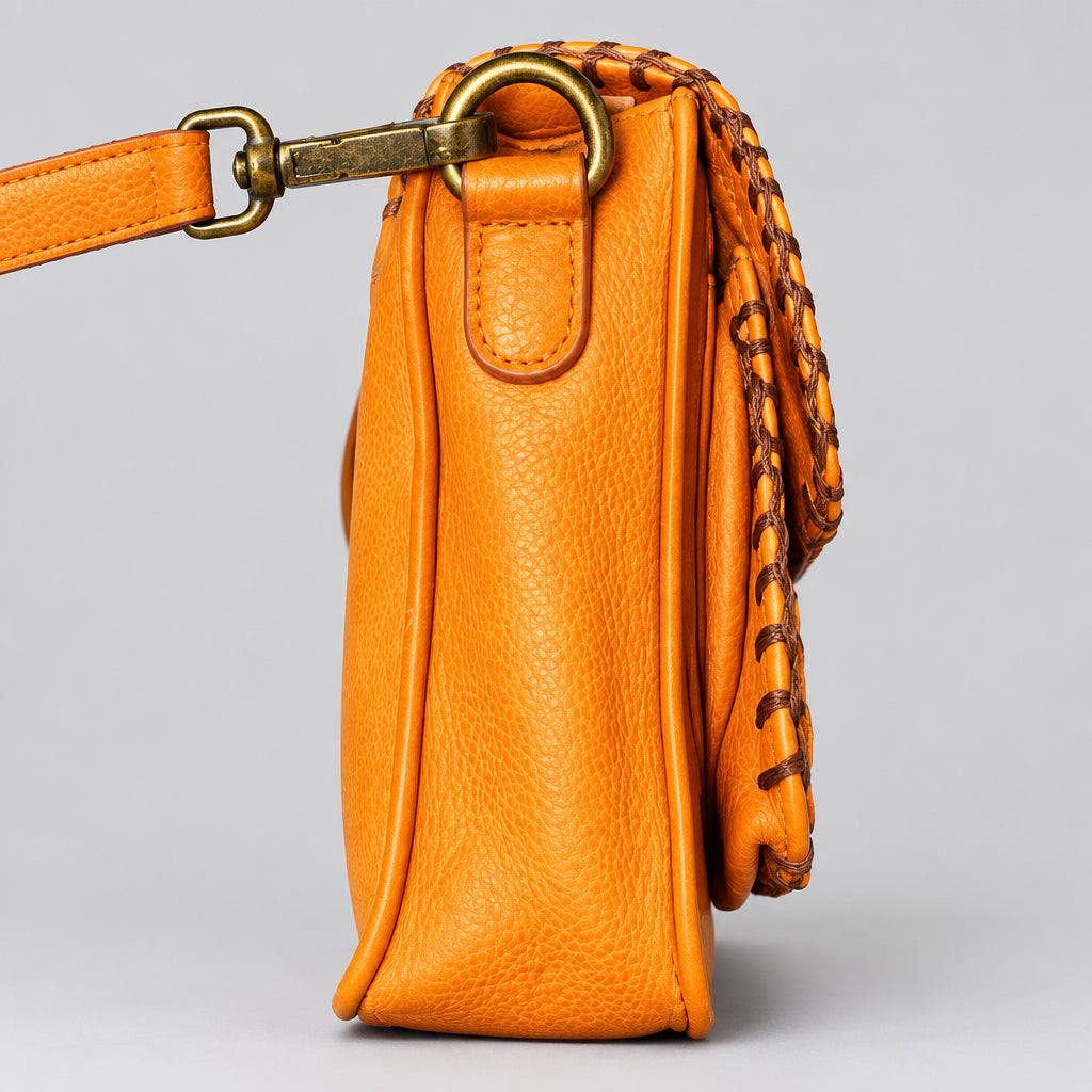 SSV washed cow leather crossbody with whipstitch detail