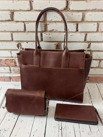 100% leather 3 N 1  buffed leather tote crossbody wallet