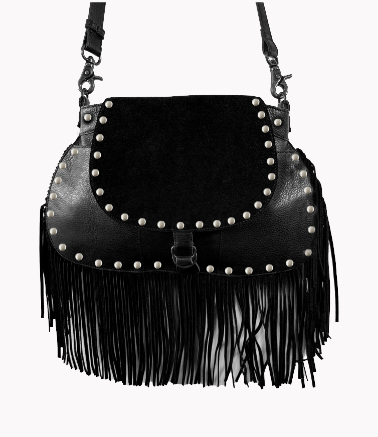 SS90 leather fringe and studs large crossbody