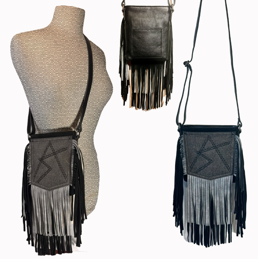 SS91 leather fringe and denime crossbody