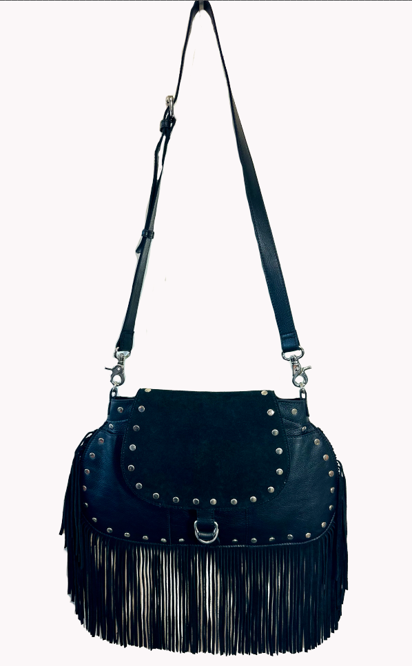 SS90 leather fringe and studs large crossbody