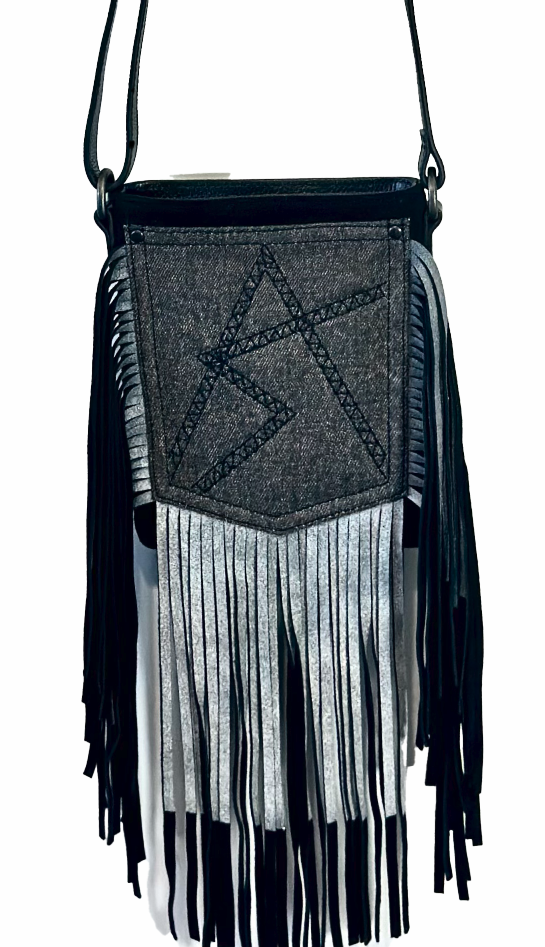 SS91 leather fringe and denime crossbody