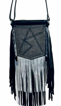 SS91 leather fringe and denime crossbody