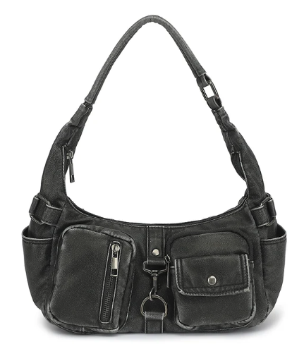 AB300 distressed washed shoulder bag with cargo pockets