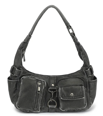 AS300 distressed washed shoulder bag with cargo pockets