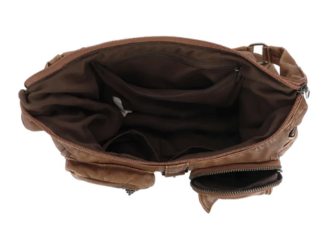 AB300 distressed washed shoulder bag with cargo pockets