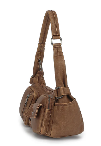 AB300 distressed washed shoulder bag with cargo pockets