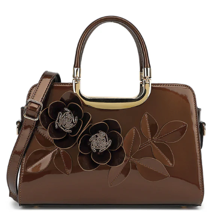 AB400 Patent Leather Roses Satchel