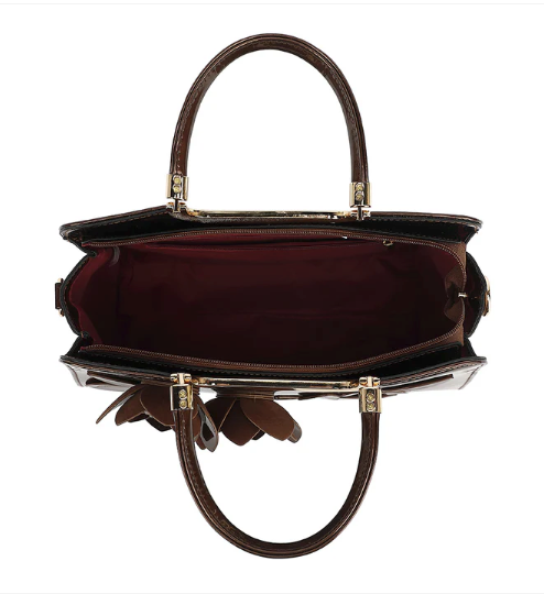 AB400 Patent Leather Roses Satchel