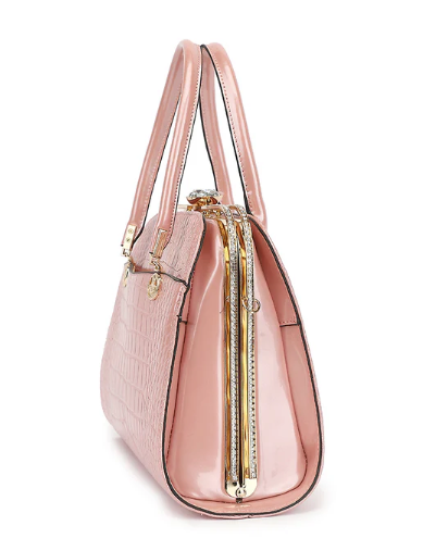 AB403 Patent Leather Crocodile and Diamonds Satchel