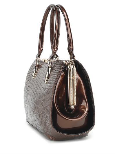 AB406 Patent Leather Crocodile Embossed Satchel