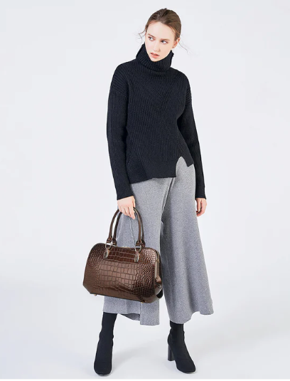 AB406 Patent Leather Crocodile Embossed Satchel