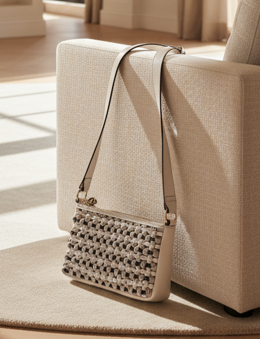 SS93 intricate knots on leather crossbody