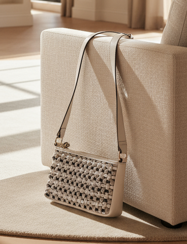 SS93 intricate knots on leather crossbody