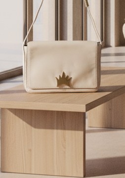 SS96 Have Some Fun Today Brand's shoulder satchel in off-white Lamb