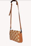 SS90 leather crossbody with intricate checkerboard weave flap