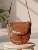 SS91  washed leather crossbody with whipstitch and knotting details