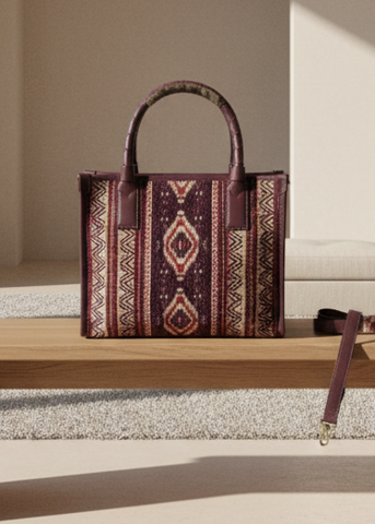 SS103 leather & wool weave tote