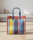 SS102 Leather and wool plaid shopper