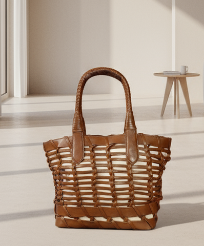 SS105 mini leather weave shopper