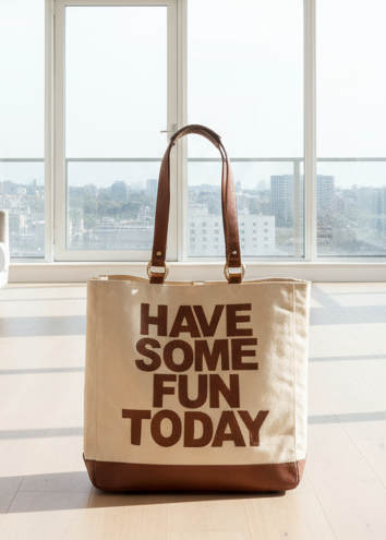 SS110 Have Some Fun Today leather & canvas shopper