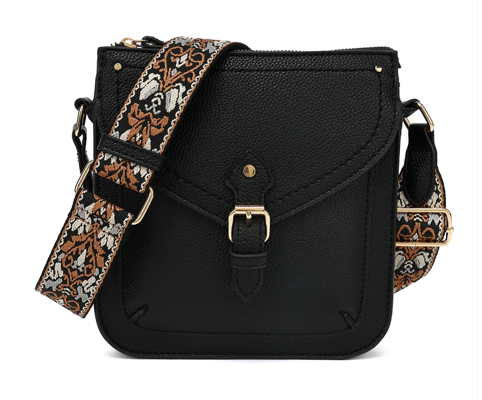 AB301 TOP ZIP CROSSBODY WITH FRONT PKT AND GUITAR STRAP