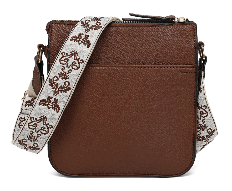 AB301 TOP ZIP CROSSBODY WITH FRONT PKT AND GUITAR STRAP