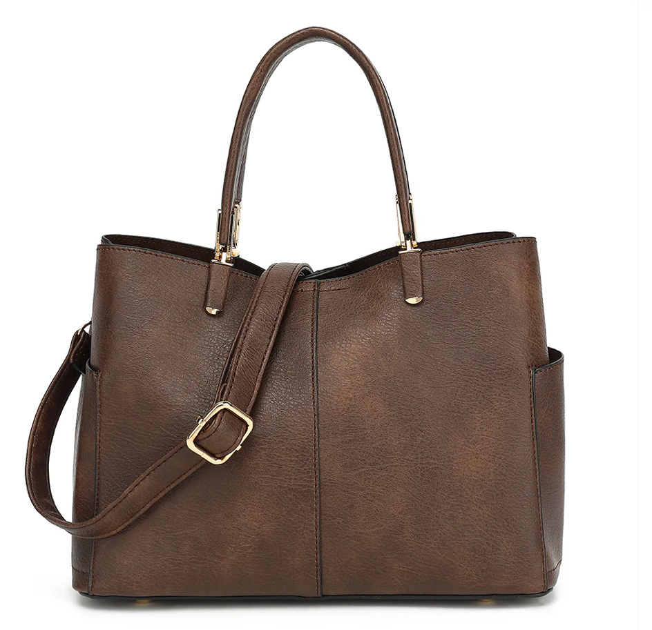 AB116 TRIPLE COMPARTMENT SATCHEL WITH CROSSBODY STRAP