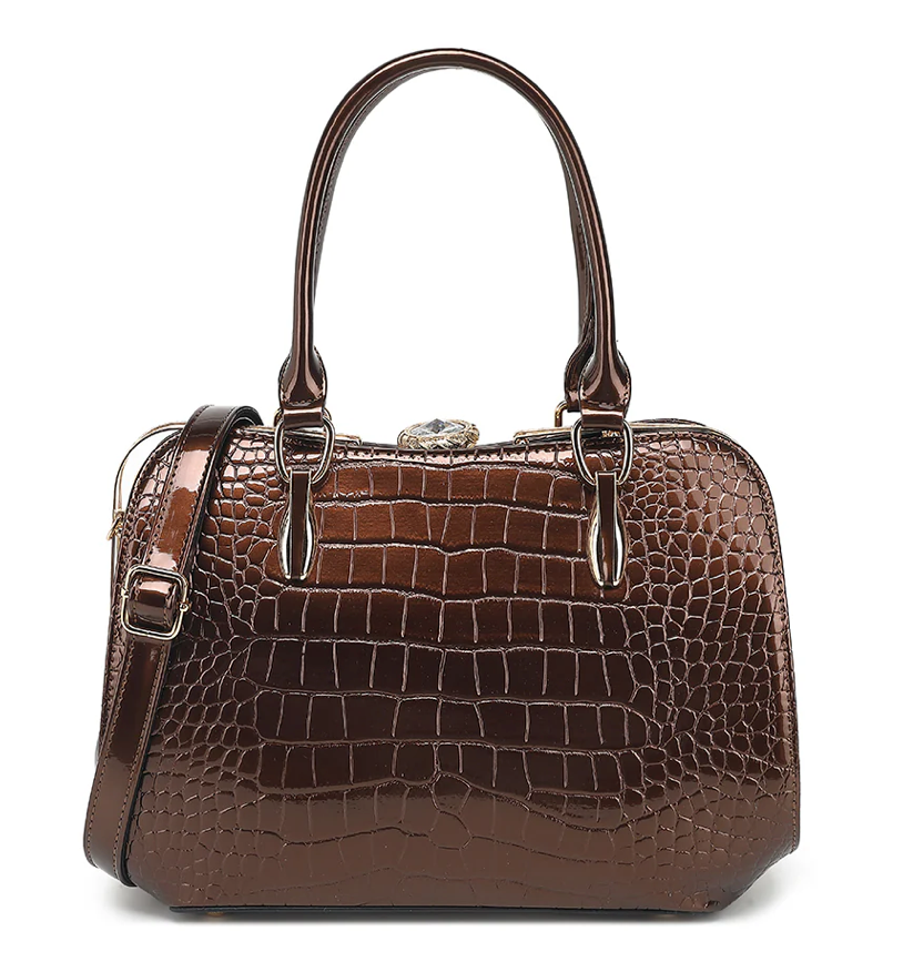 AB406 Patent Leather Crocodile Embossed Satchel