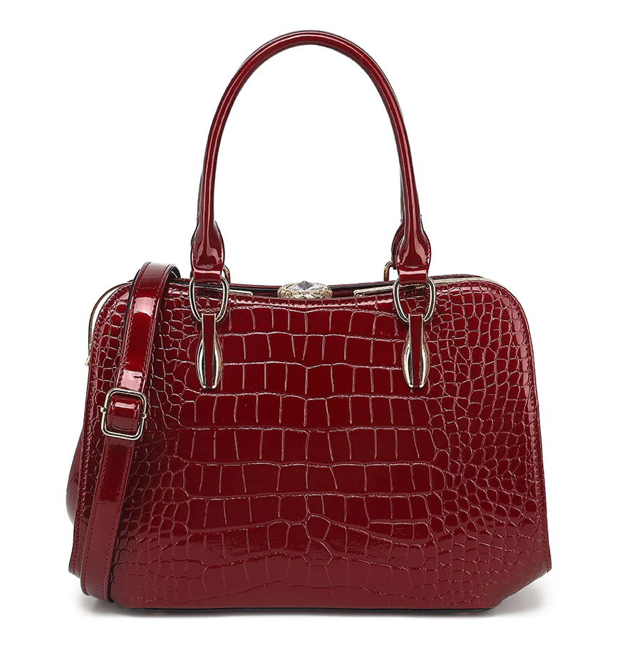 AB406 Patent Leather Crocodile Embossed Satchel