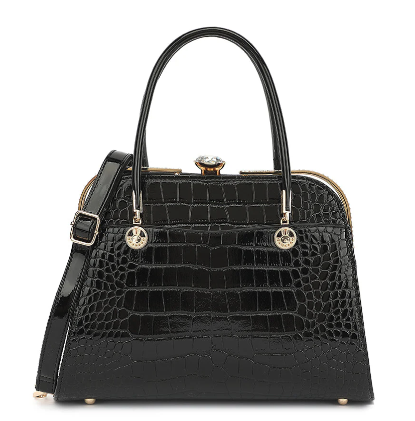 AB403 Patent Leather Crocodile and Diamonds Satchel