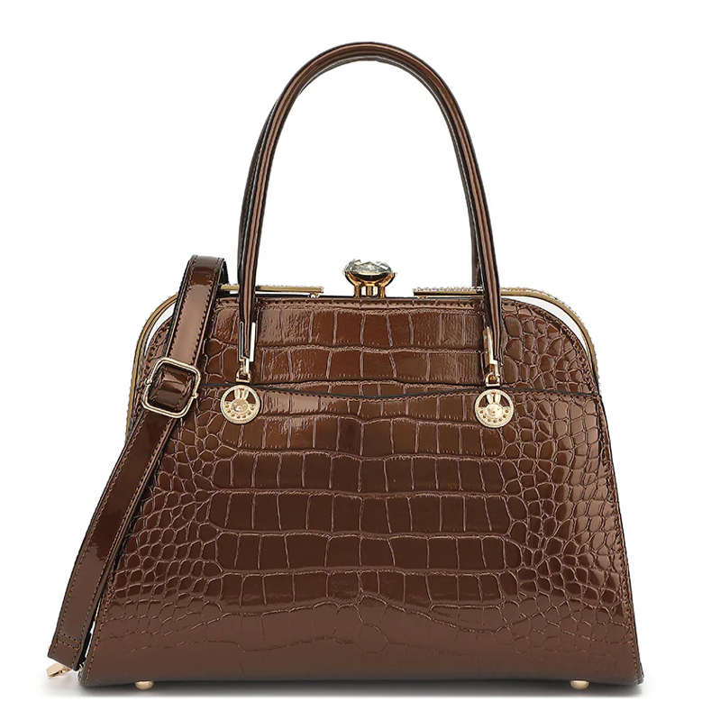 AB403 Patent Leather Crocodile and Diamonds Satchel